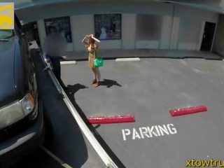 Teen redhead sucks a tow truck driver to get her car back